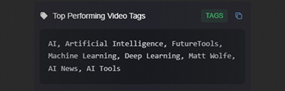AI tag generation interface showing niche-specific tag recommendations